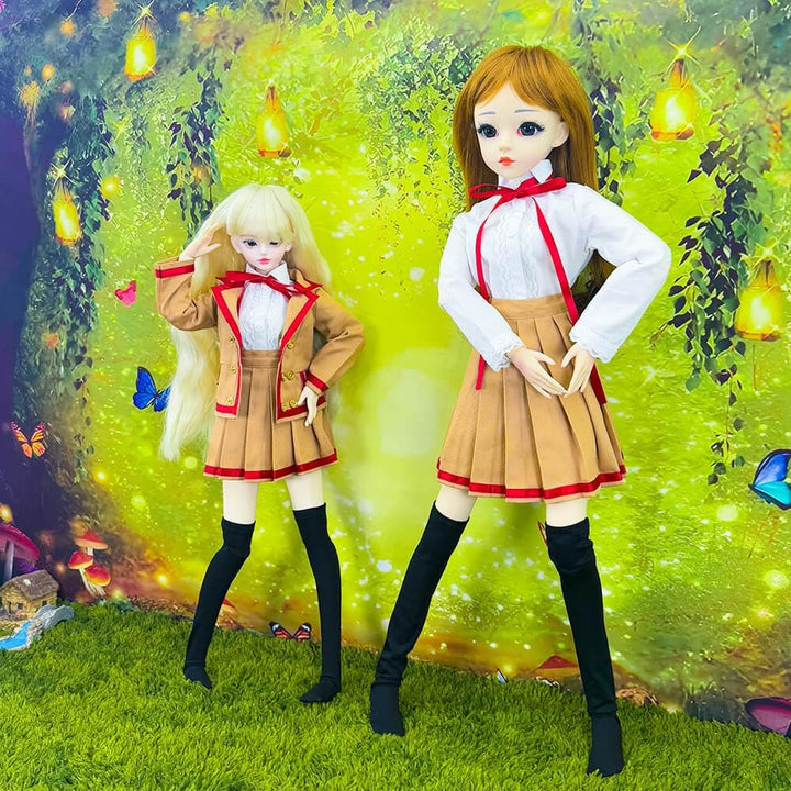 niannyyhouse 1/3 1/4 BJD Puppen Kleidung Khaki Mantel Weiss Hemd Faltenrock Socken Schuluniform Outf