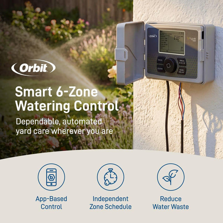 Orbit 57946 B-hyve Smart 6-Zonen-Sprinkler-Controller für drinnen und draussen, kompatibel mit Alexa