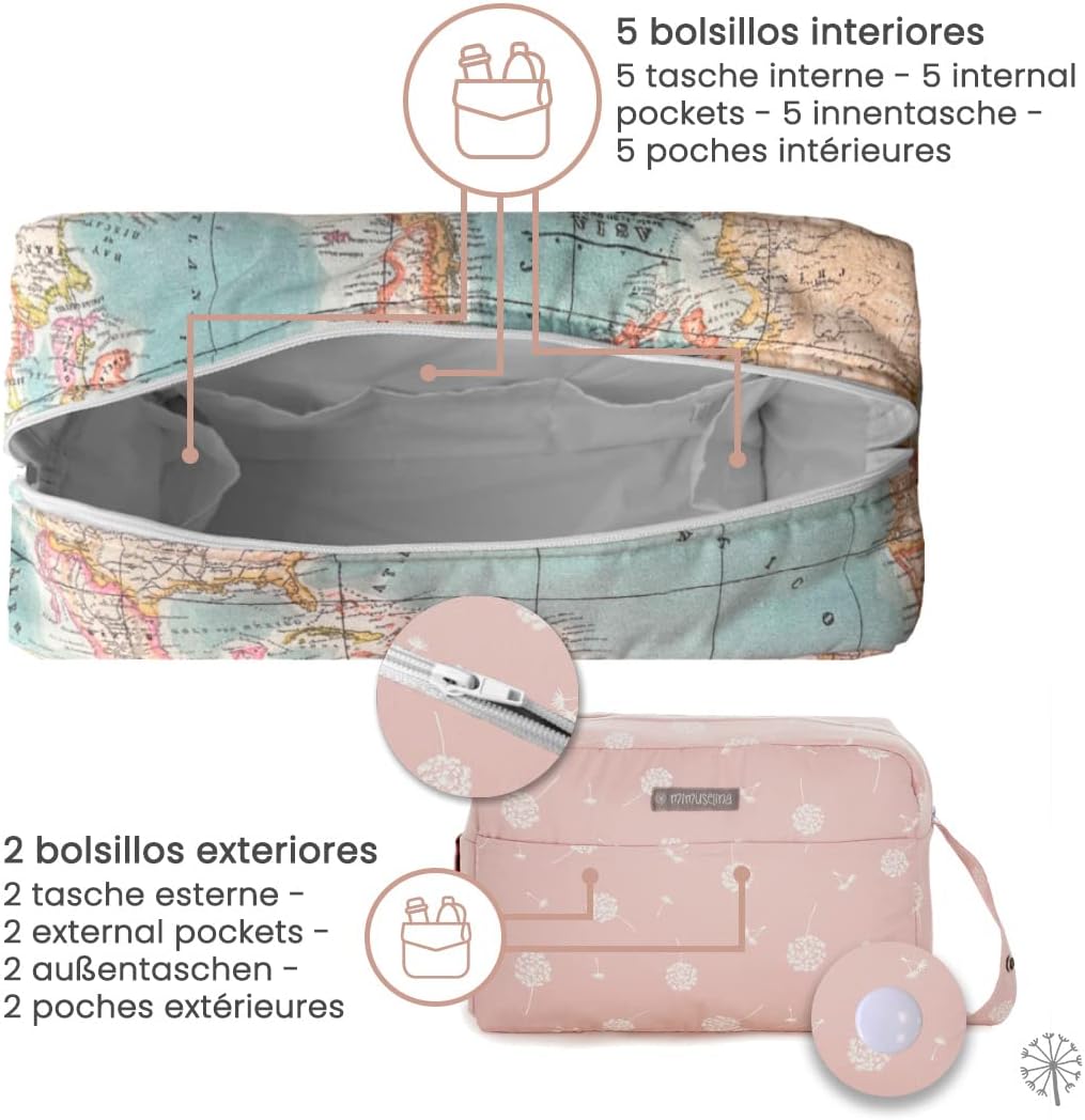 MIMUSELINA Kinderwagentasche | Grosse Kinderwagen Organizer | Perfekte Organisation mit 7 Fächern |