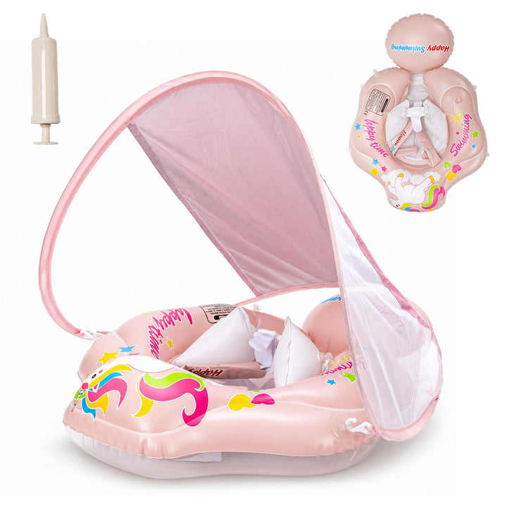 MeYuxg Baby Schwimmring mit Sonnendach,Niedliches Schwimmring Baby Float mit Sicherheitssitz und Luf