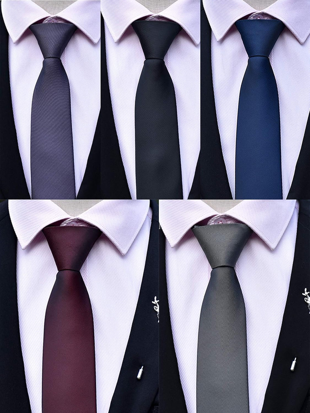 WANYING Herren 6cm Schmalen Krawatte Vorgebunden mit Reissverschluss Casual Business Länge 48/54cm L