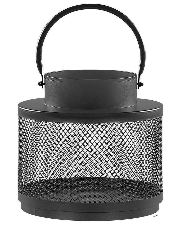 Moderne Laterne schwarz aus Metall 19 cm Metallgitter und Henkel rund Yamdena