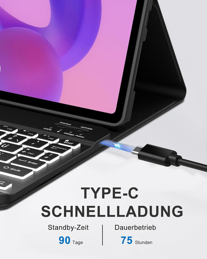 Beleuchtete Tastatur Hülle für Lenovo Idea Tab 11" (2025), 7-Farben-Hintergrundlicht Bluetooth Keybo