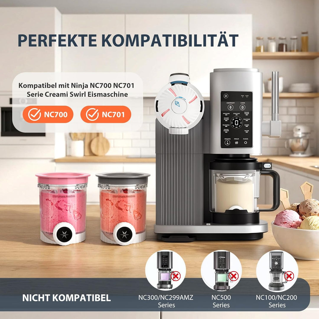 4 Stück Creami Behälter für Ninja Swirl NC700 NC701, Ersatzbecher mit farbigen Deckeln, BPA-frei, Le