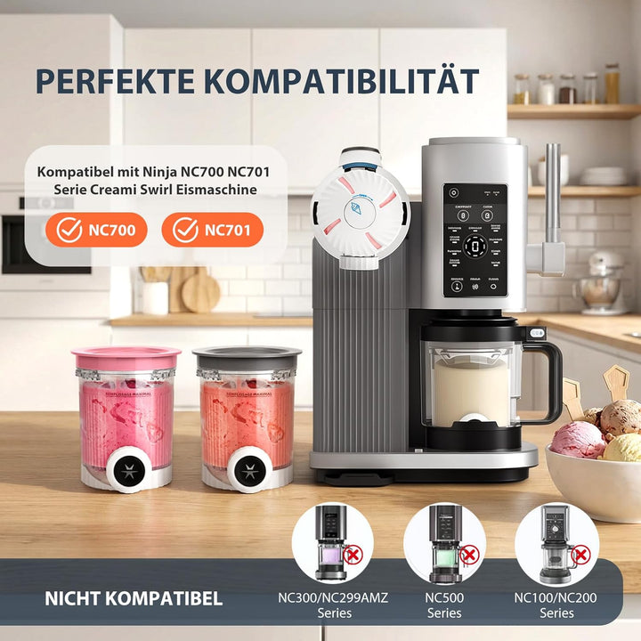 4 Stück Creami Behälter für Ninja Swirl NC700 NC701, Ersatzbecher mit farbigen Deckeln, BPA-frei, Le