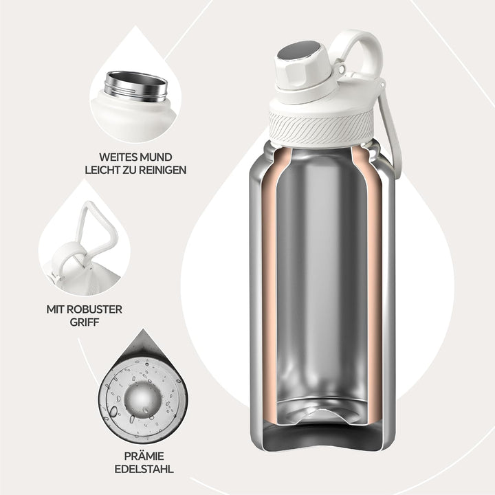IDEUS Vakuumisolierte Wasserflasche, 32oz (950 ml) Edelstahl Doppelwand Flasche Metall Sport Kantine