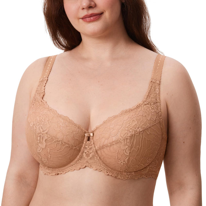 DELIMIRA Damen Minimizer BH Grosse Grössen ohne Polster Vollschalen mit Spitze 75E Kaum Buff, 75E Ka
