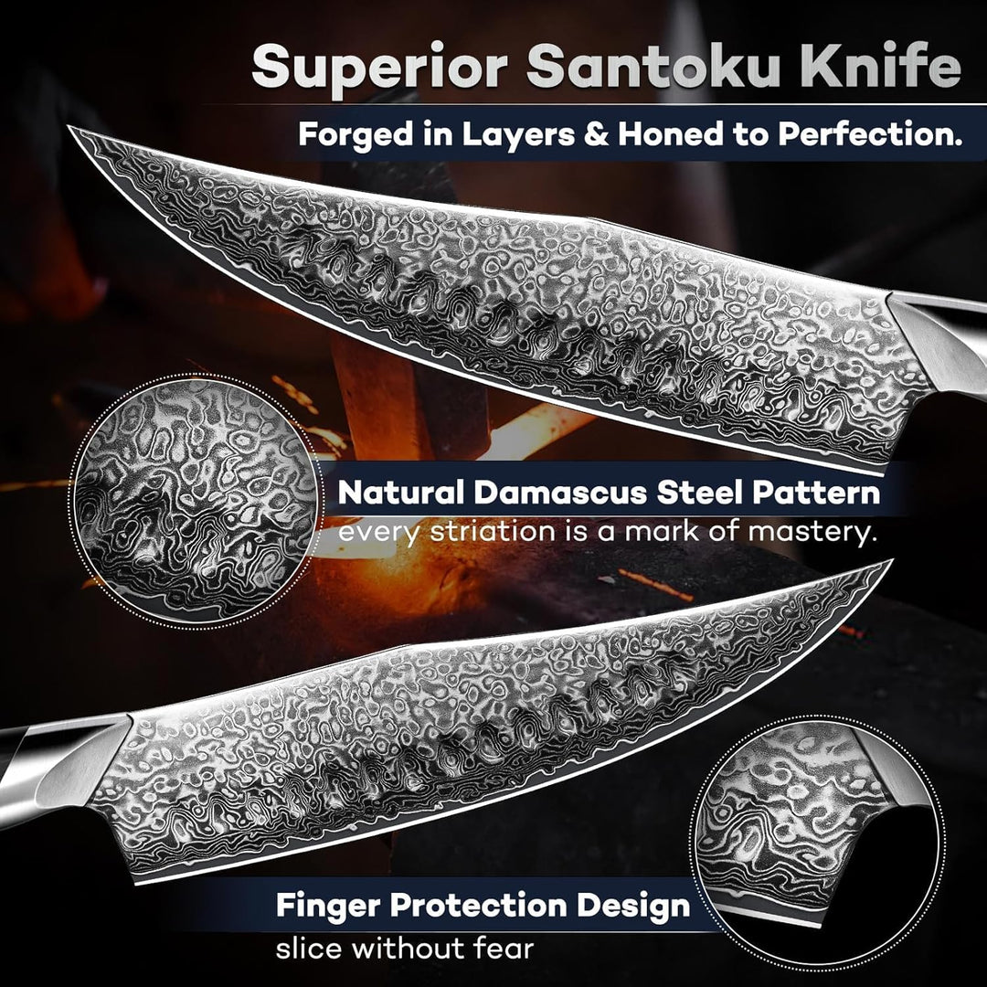 DRAGON RIOT Damastmesser, Japanisches Kochmesser profi Messer, Damast Küchenmesser mit ergonomischem