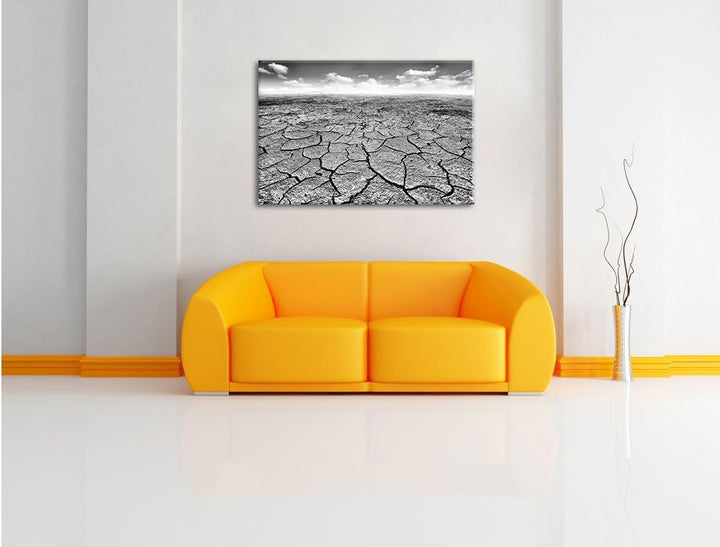 Pixxprint Rissiger Wüstenboden als Leinwandbild/Grösse: 100x70 cm/Wandbild/Kunstdruck/fertig bespann