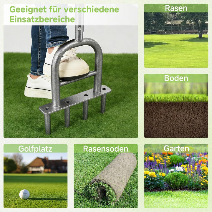 2 in 1 Rasenlüfter mit Unkrautstecher, 4-Loch-Kern Aerifizierer für Rasen, Rutschfester T-Griff, Ras