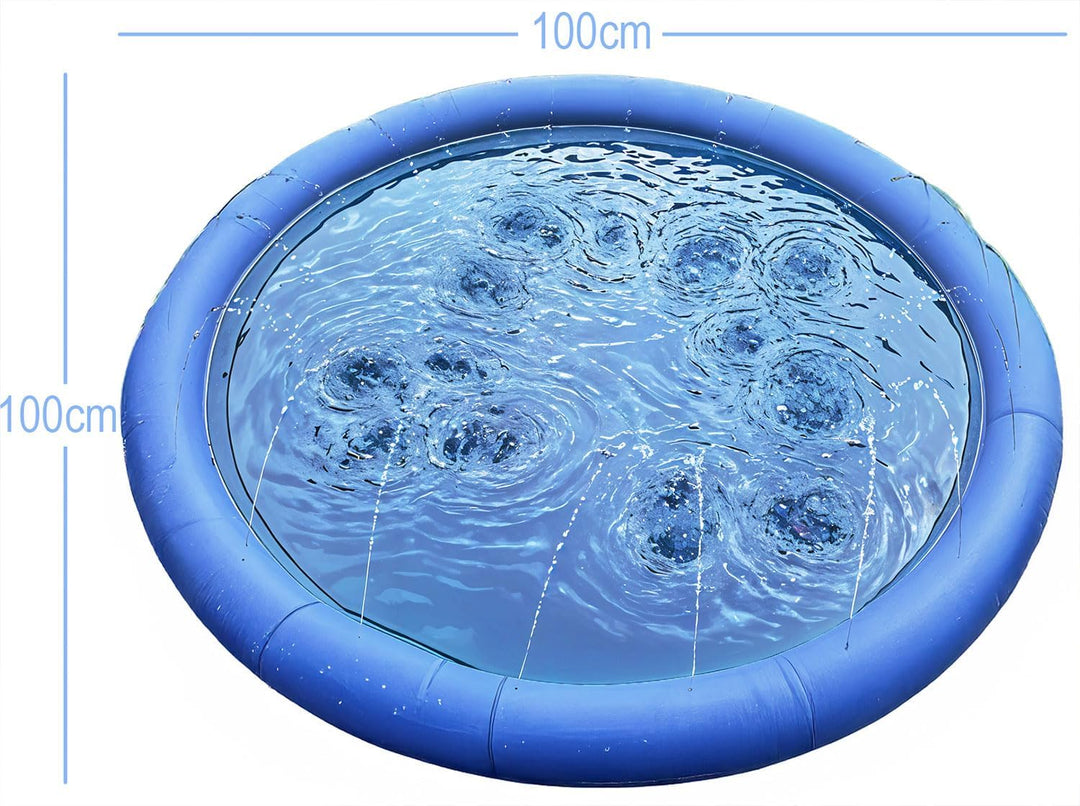 MERSJO Felix 100 Hundespielzeug Sprinklermatte, 100 cm, Blau, Wasserspritzmatte mit Fontäne für Hund