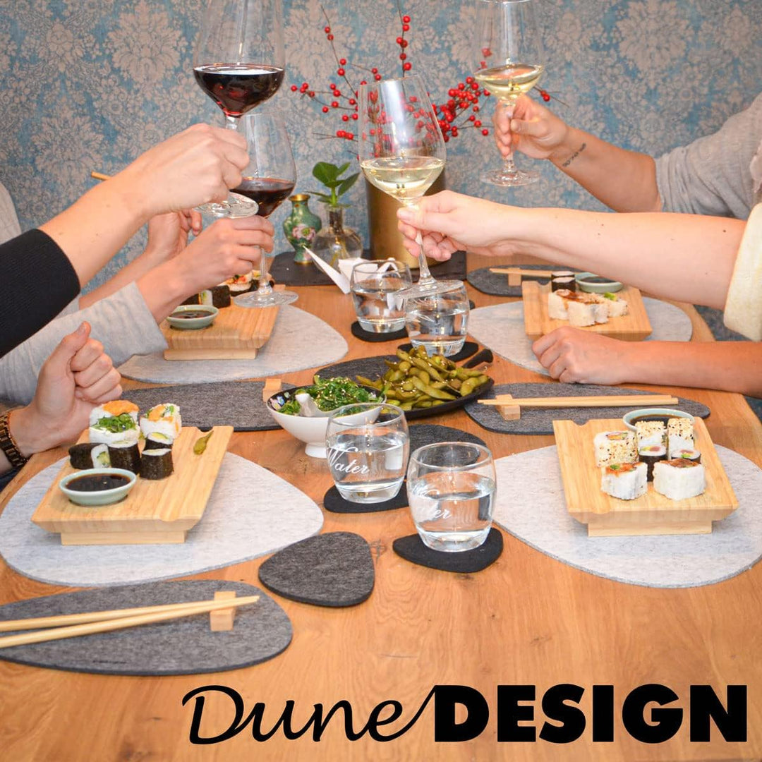 DuneDesign Sushi Geschirr Set 4 Personen - 27x16x4 Sushi Brett Bambus Bank Geschirr Komplettset Sush