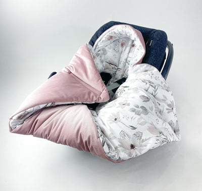 BABEES© Wattierte Einschlagdecke mit Füllung für Babyschale Autositz, Universal,V warm Minky VBaby D