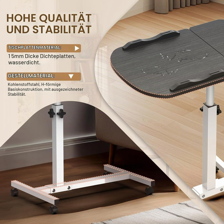 Soontrans Betttisch auf Rollen, 60×40cm, Laptoptisch Höhenverstellbar, Beistelltisch Bett mit Mehrer