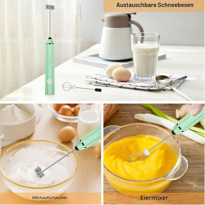 Philorn Milchaufschäumer Stab, Milchaufschäumer Elektrisch Stab Hand Held, 3-Gang USB Aufladbar Aufs
