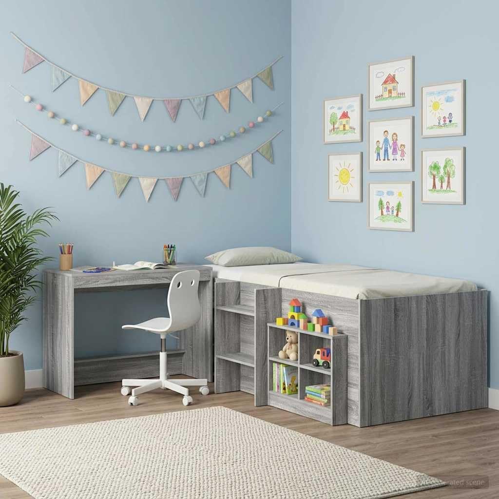 Bett-Schreibtisch Grau Sonoma aus Holzwerkstoff 100 x 45 x 75 cm für Laptop PC im Homeoffice, Arbeit