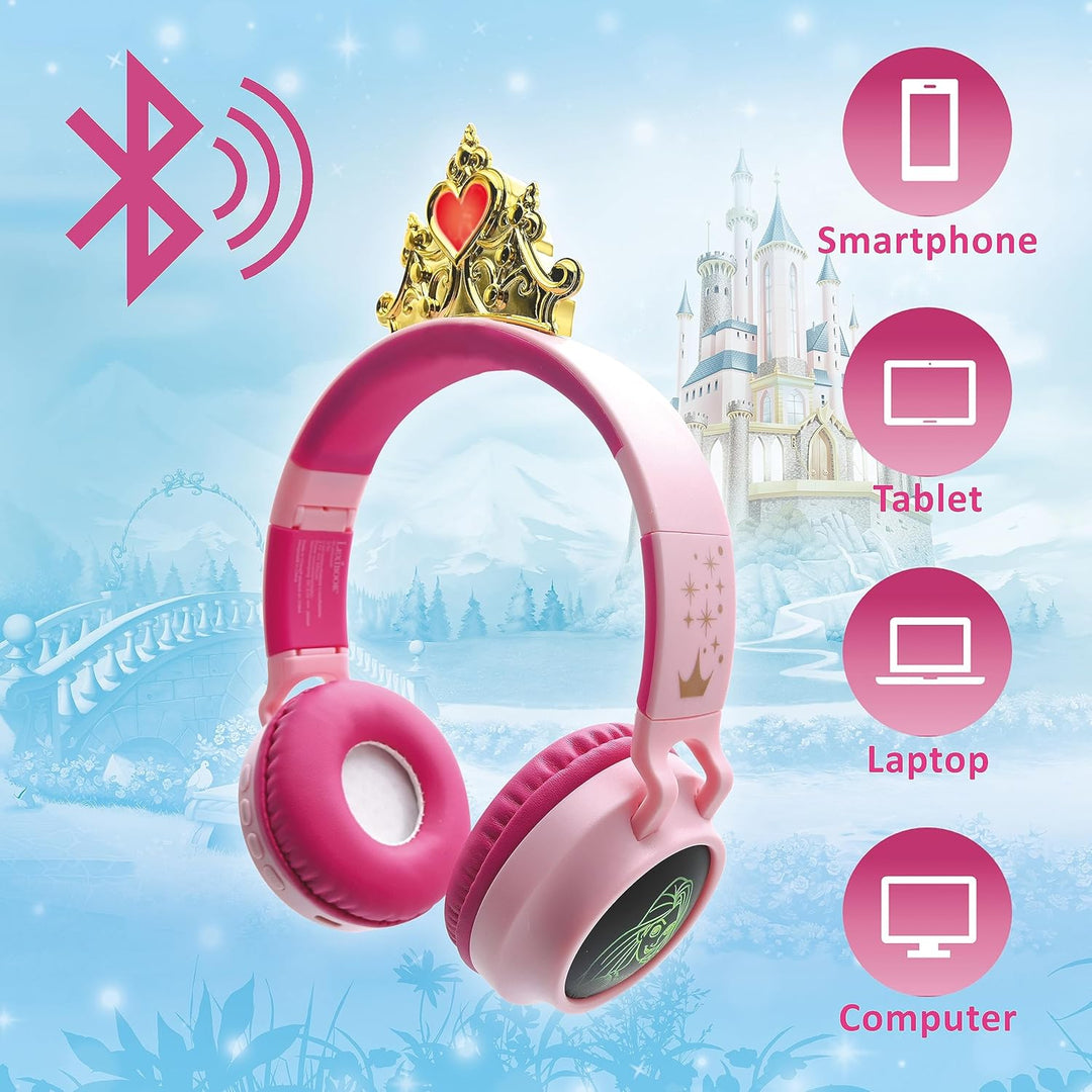 Lexibook, Disney Prinzessin, Kabellose und kabelgebundene 2-in-1-Kopfhörer mit Prinzessinnenkrone, h