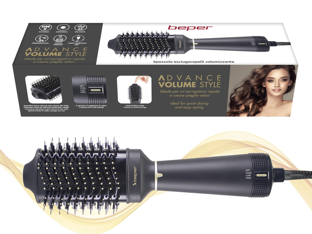 BEPER P301PIS102 Volumising Haartrockner-Bürste, 1200W, Bürste zum Glätten, Volumisieren und Locken,