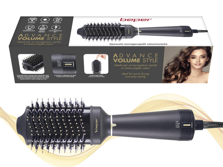 BEPER P301PIS102 Volumising Haartrockner-Bürste, 1200W, Bürste zum Glätten, Volumisieren und Locken,