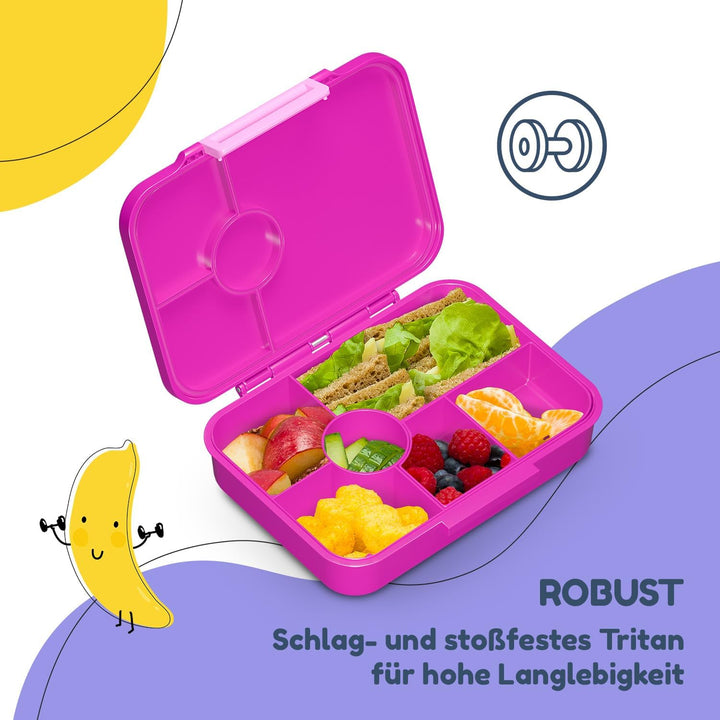 Schmatzfatz Lunchbox, Unterteilte Brotdose Kinder, Lunchbox mit Fächern, Bunte Bento-Box für Schule