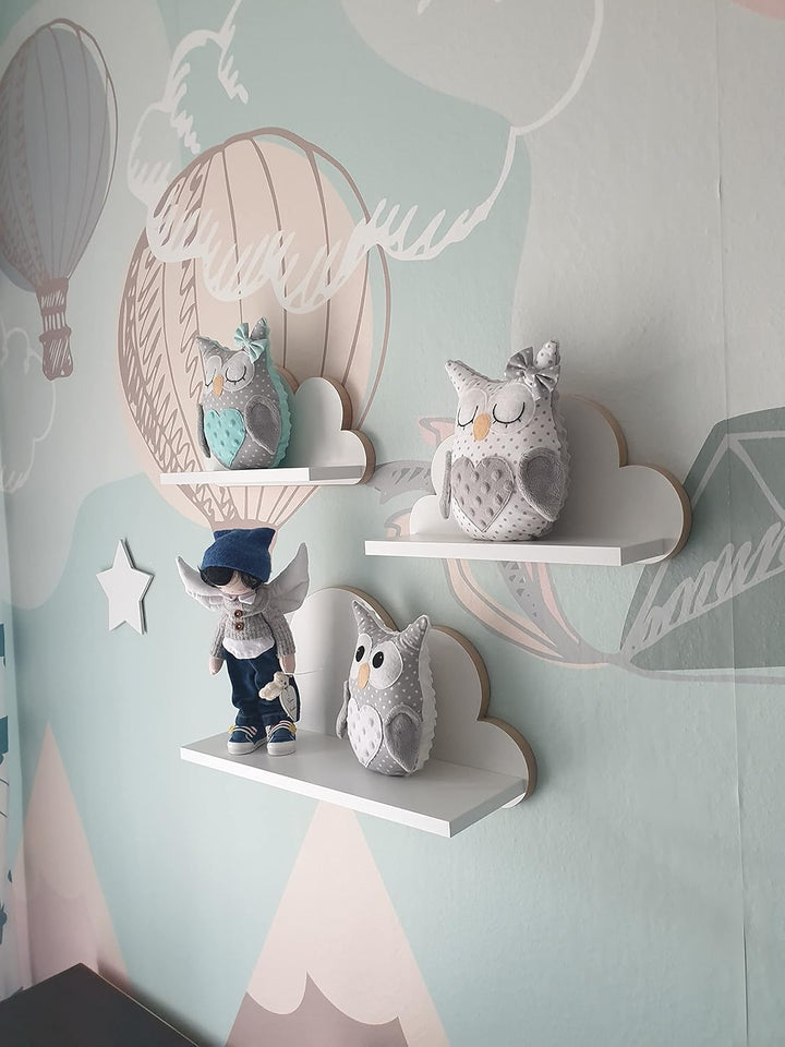 3er Set Wandregal Kinderzimmer Weiss | Babyzimmer Wolkenregal für Bücher, Spielzeug, Dekoration | Re
