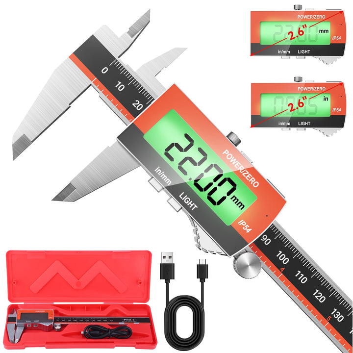 Preciva Digitaler Messschieber (wiederaufladbar), 150 mm Schieblehre Digital Edelstahl, elektronisch