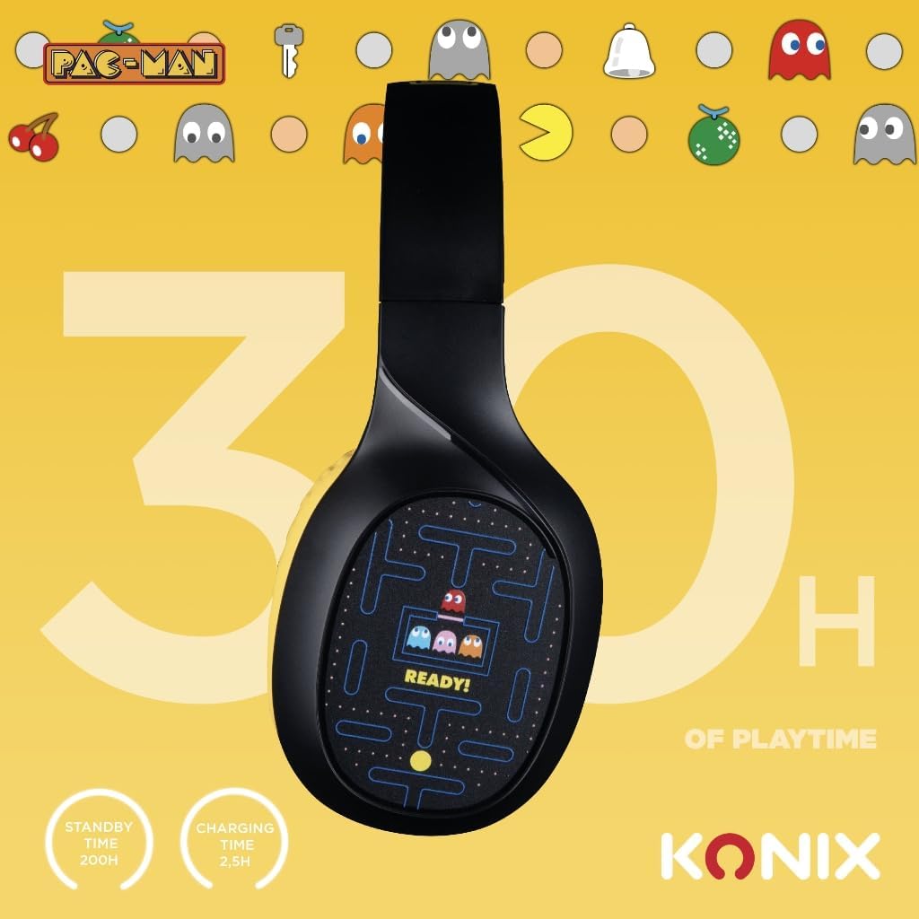 Konix Pac-Man On-Ear-Kopfhörer kabellos Bluetooth 5.3 für Smartphones und Tablets - 30 Std. Akkulauf