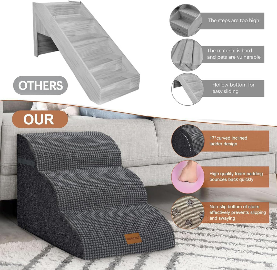 Breiter Hundetreppe Schwarz 5 Stufen 62cm hoch für Kleine Hunde, Hochdichtem Schaumstoff Haustiertre