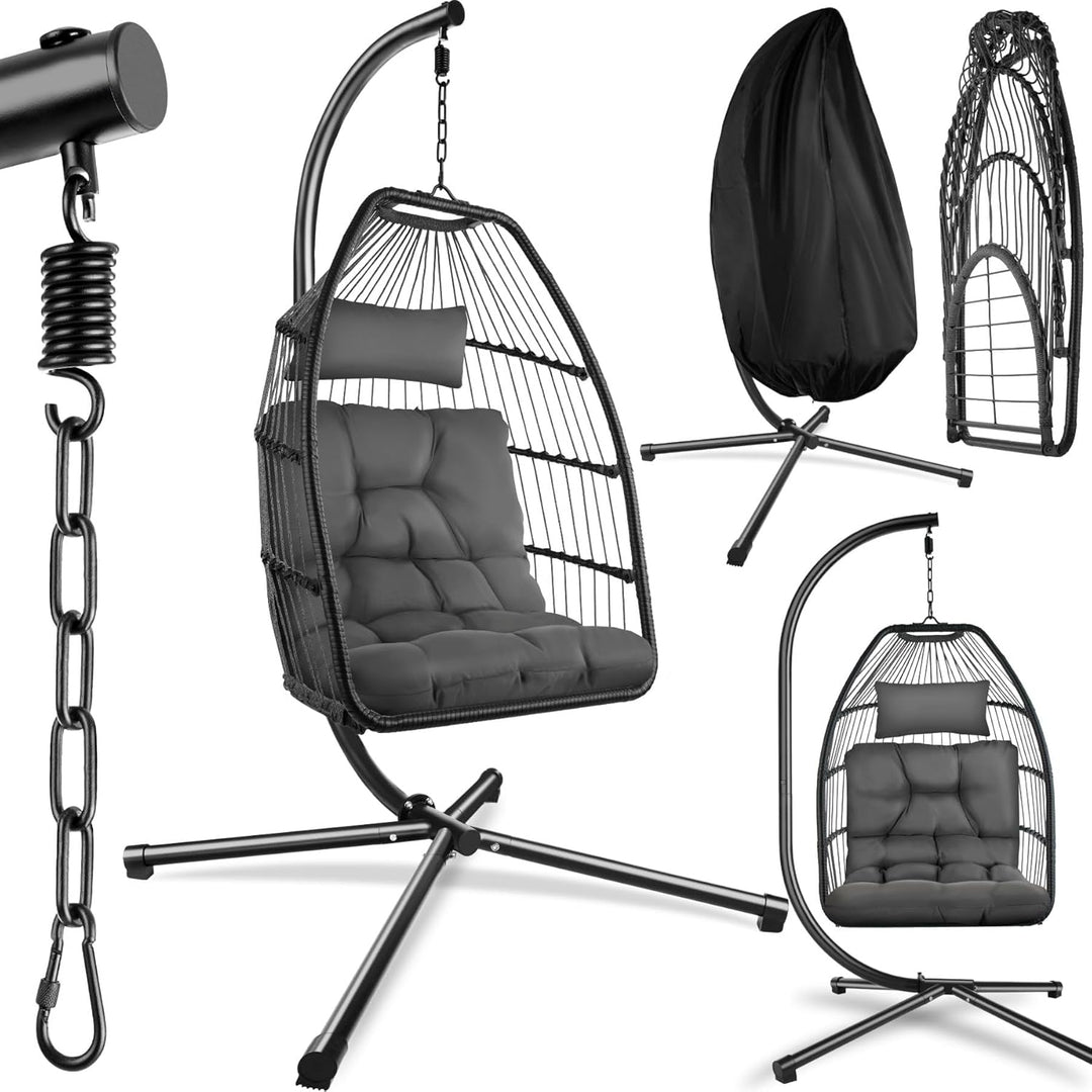 tectake® Hängesessel mit Gestell, Dicke Kissen, Möbel, Deko für Wohnzimmer, Jugendzimmer, Balkon, Ou