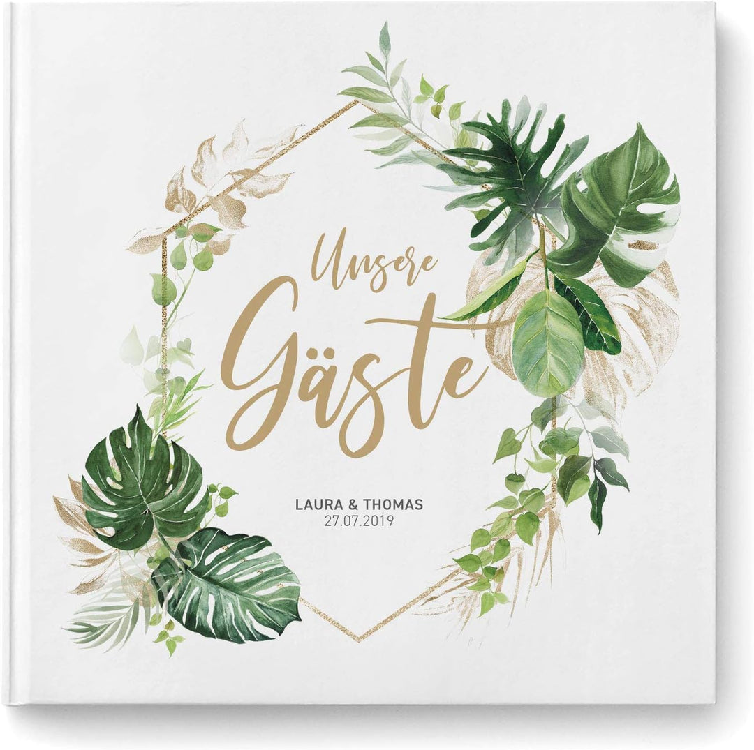DeinWeddingshop Gästebuch Hochzeit - personalisiert - Hochzeitsgästebuch, Hardcover 21x21 cm (Inhalt