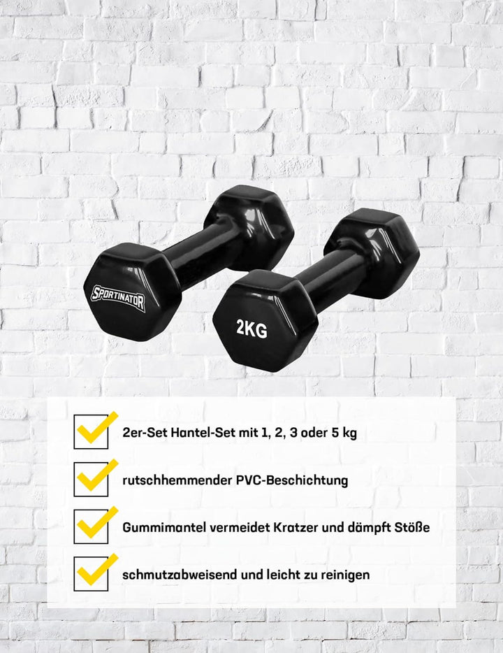 SPORTINATOR Hantel 2er-Set 1, 2, 3 oder 5 kg Hantelset, schwarz fürs Homegym, Studio oder zu Hause i