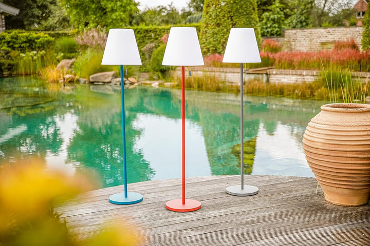 greemotion LED-Akku-Stehlampe Outdoor, 3fach höhenverstellbar, rot, dimmbar