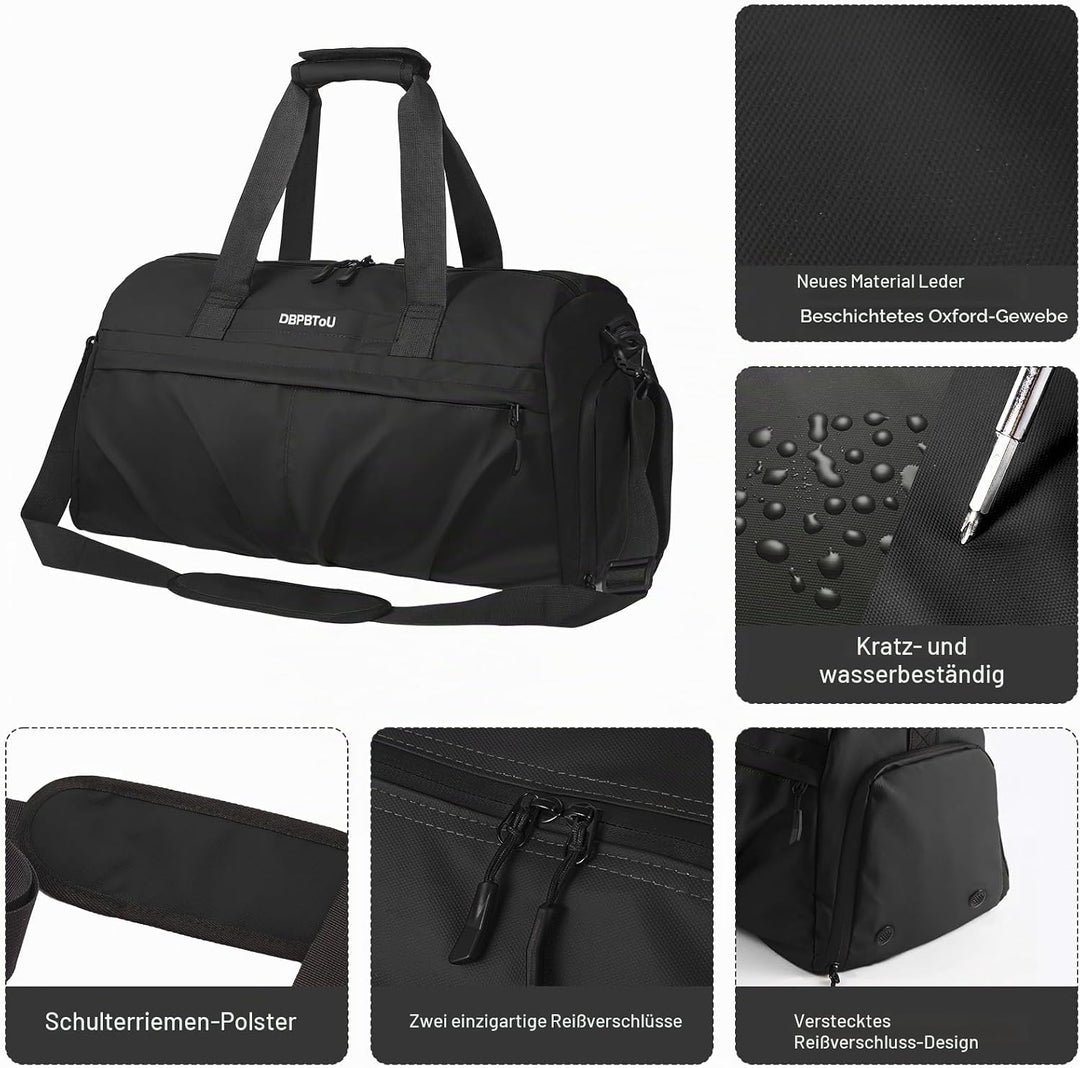 Sporttasche Damen Herren Hartes Material, Reisetasche mit Schuhfach Zwei Belüftungslöchern und Nassf