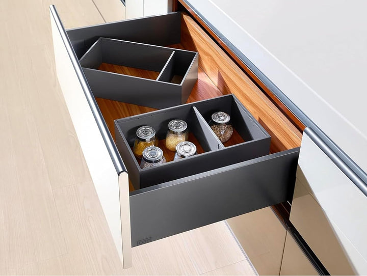 AMIX ELITE BOX Schubladensystem mit Vollauszug &amp; Soft-Close – Slim Drawer mit Glas-Seiten – Höhe 167