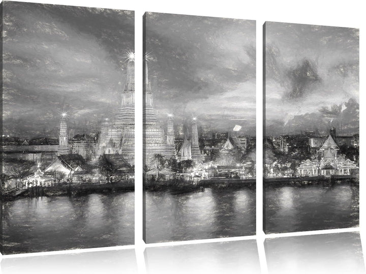 Pixxprint Tempel Bangkok Thailand / 3-Teilig/Gesamtmass 120cm Leinwandbild bespannt auf Holzrahmen/W
