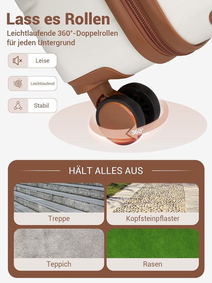 Mittelgrosser Koffer L, Hartschalenkoffer aus ABS, Leichter Trolley mit 4 Leisen 360° Doppelrollen,
