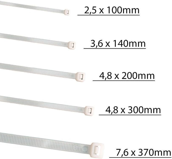 Kabelbinder 100 Stück weiss wetterfest lang uv beständig Universalbinder 2,5|3,6|4,8|7,6 breit (7,6