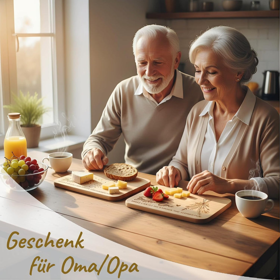Oma und Opa Geschenk, Ostergeschenk für Grosseltern, Frühstücksbrettchen mit Gravur Geburtstagsgesch