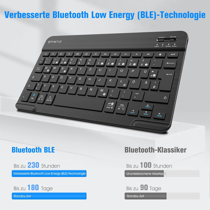 Fintie Ultradünn Bluetooth Tastatur mit deutschem Layout QWERTZ für iPad und iPhone, iPad 2024, iPad