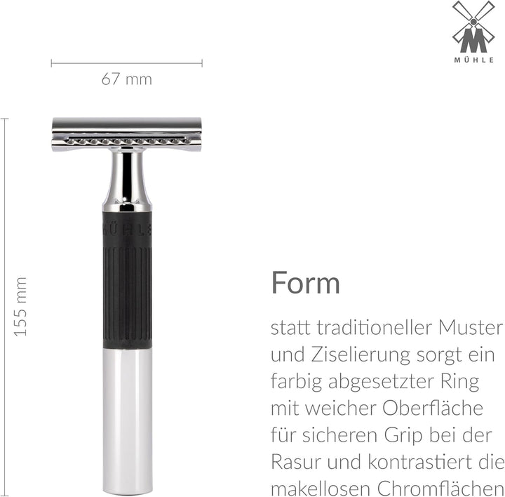 MÜHLE NEO Rasierhobel - Sicherheitsrasierer für einsteigerfreundliche Nassrasur - Metall mit Gummigr