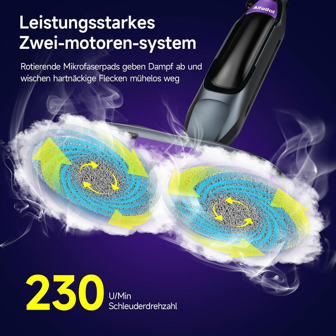 AlfaBot F2 Dampfreiniger – Dampfbesen mit 99,9%iger Desinfektion von Keimen und Bakterien, Dampf in