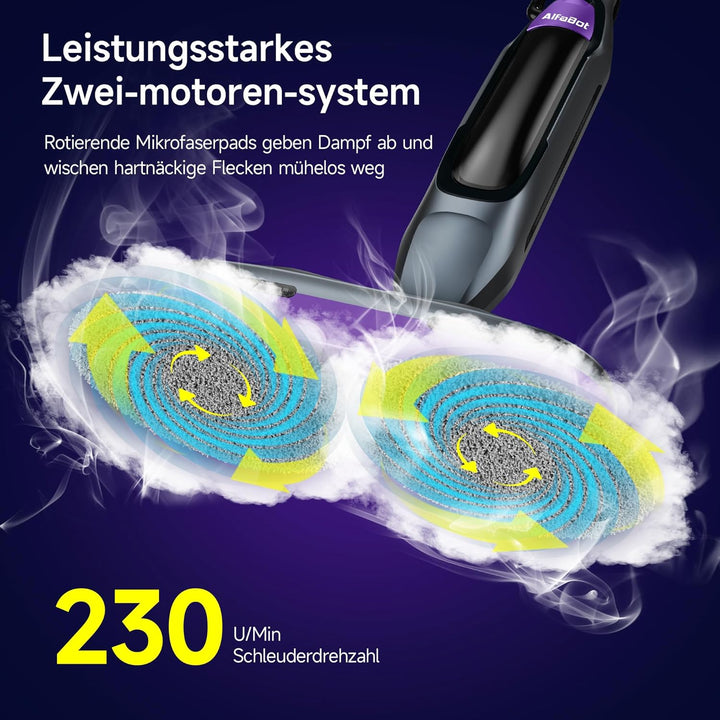 AlfaBot F2 Dampfreiniger – Dampfbesen mit 99,9%iger Desinfektion von Keimen und Bakterien, Dampf in