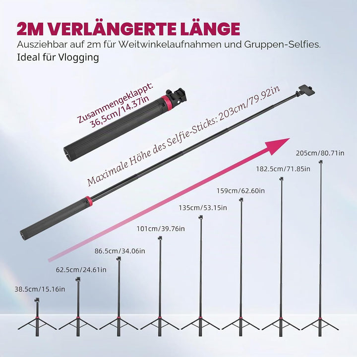 2M Pocket 3 4 Selfie Stick Stativ für GoPro Action Kamera, ausziehbarer Vlog Halter, kompatibel mit