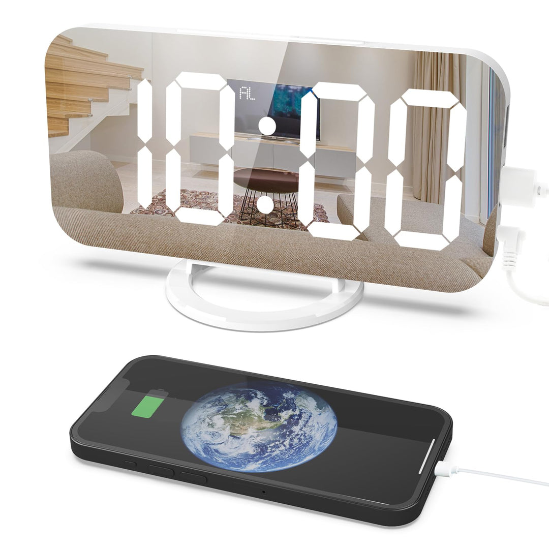 ThreeH Digitaler Alarm mit Dual-USB-Ladegerät Einstellbare Helligkeit Dimmer Snooze LED-Anzeige Weck