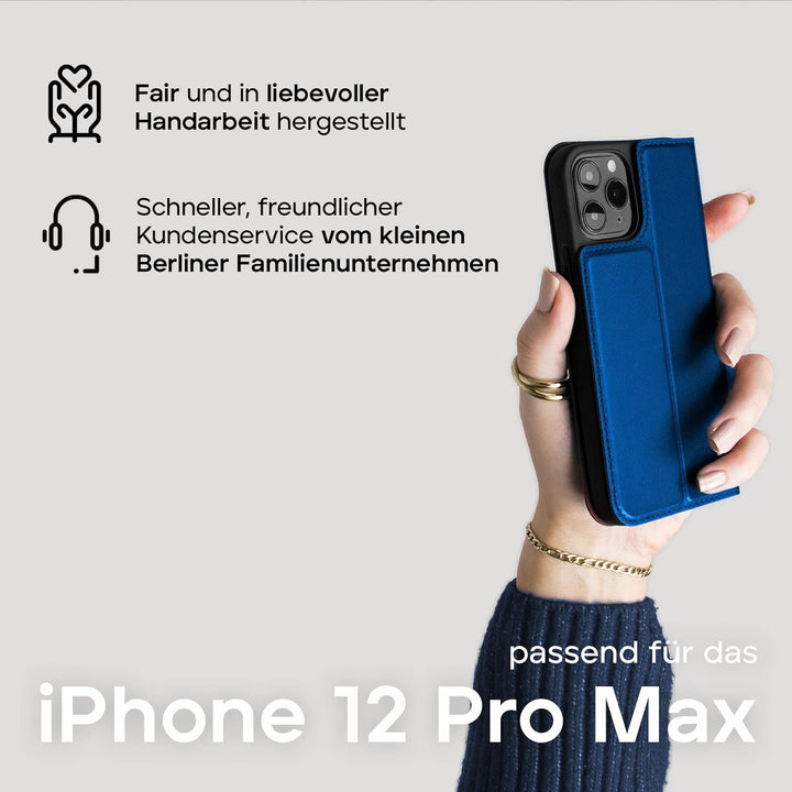 WIIUKA Hülle für iPhone 12 Pro Max Lederhülle, Deutsches Premium Leder, mit Kartenfach, extra Dünn,