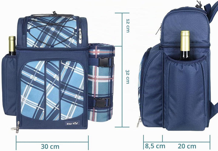 Hap Tim Picknickkorb Rucksack für 2 Personen mit isoliertem auslaufsicherem Kühlfach, Weinhalter, Fl