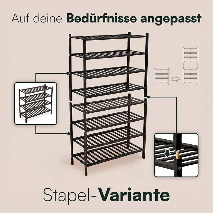 Schuhregal aus Bambus, Schuhablage mit 4 Ebenen, 68 x 28 x 64 cm, Erweiterbar Stapelbar, Schuhschran