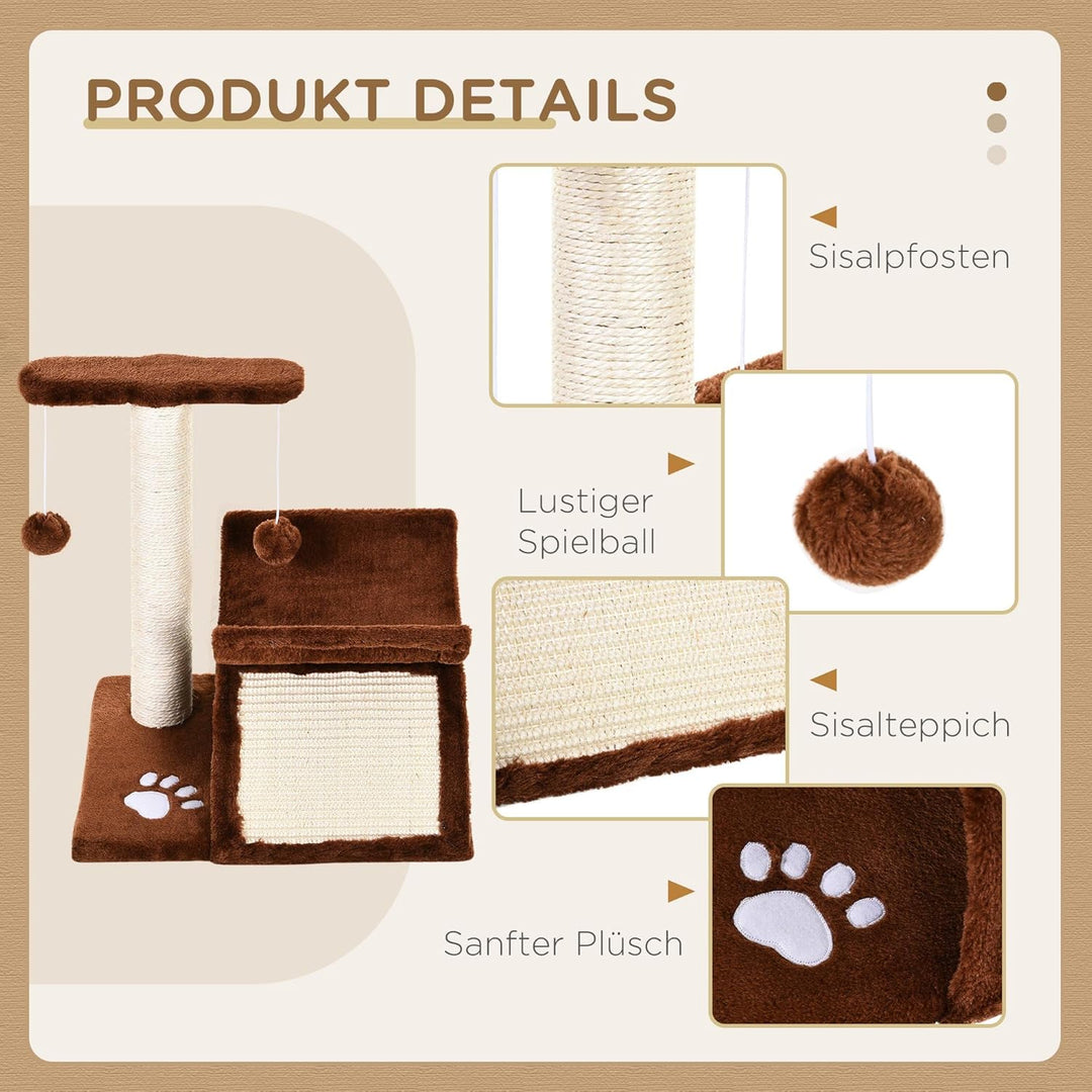 PawHut Katzenbaum Spielbaum Katzenkratzbaum Kratzbaum Katzen mit Ball Braun L40 x B30 x H43 cm Braun