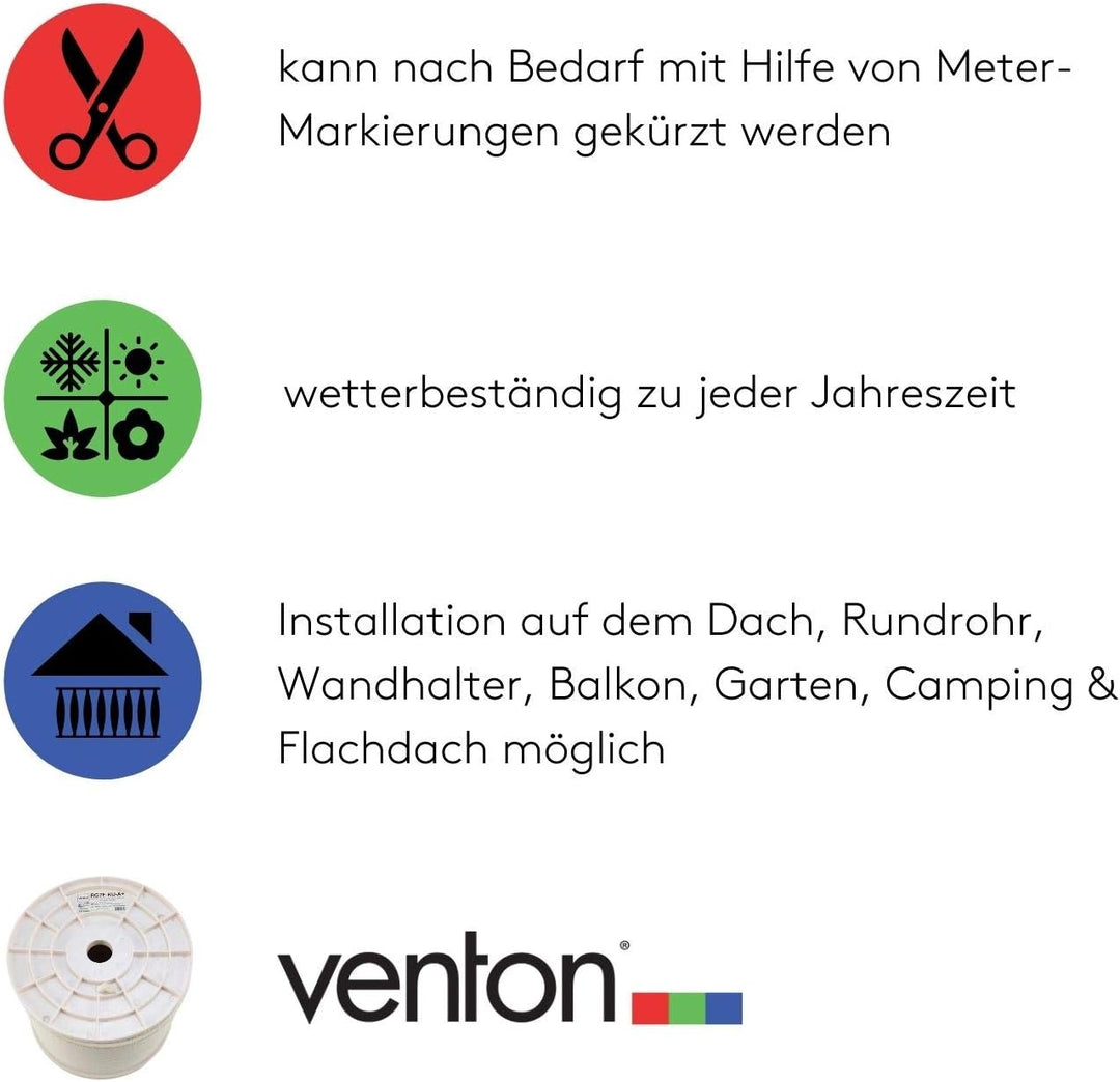 Venton Sat Kabel coaxial Kabel RG7F-KU 100 m I Antennenkabel A+ 130 dB max. I 5fach geschirmter HQ d