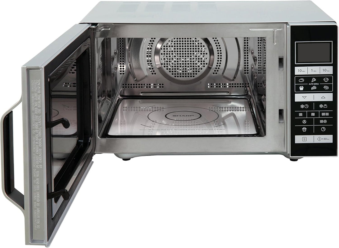 SHARP R-860S Mikrowelle mit Grill & Heissluft – 25 L, 900 W, 6 Automatikprogramme, Flat Table, LCD-D